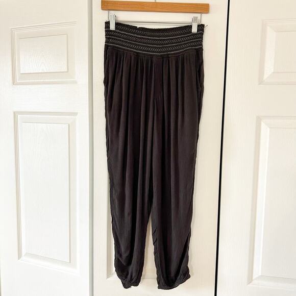 Anthropologie Ett:Twa Sulawesi Smocked Harem Pants Black Rayon EUC Size Small - Picture 8 of 9